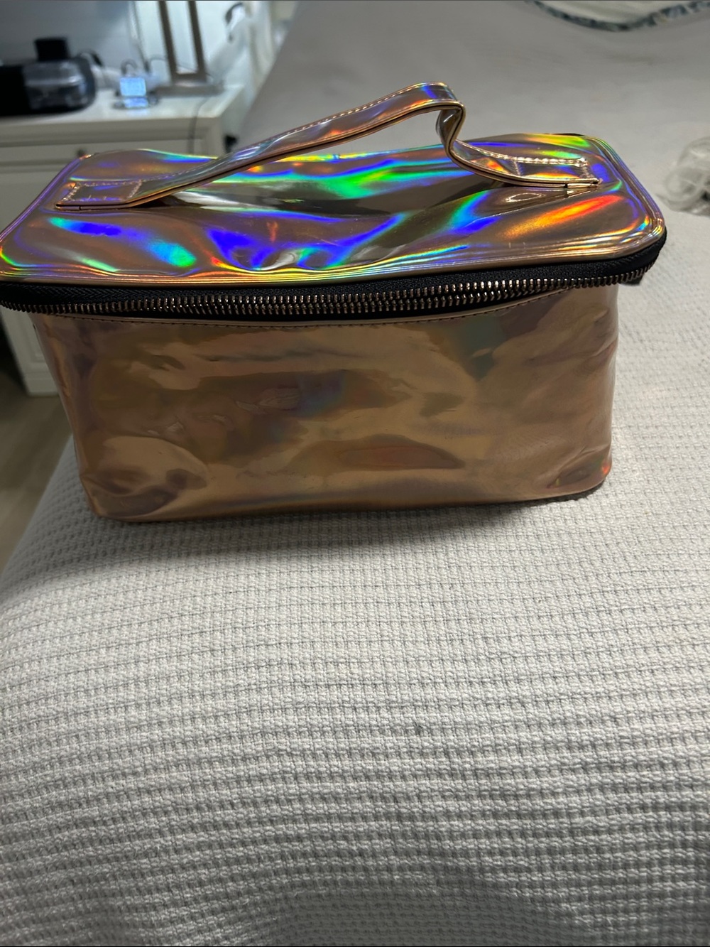 Iridescent  Cosmetic Train Case - Rose Gold